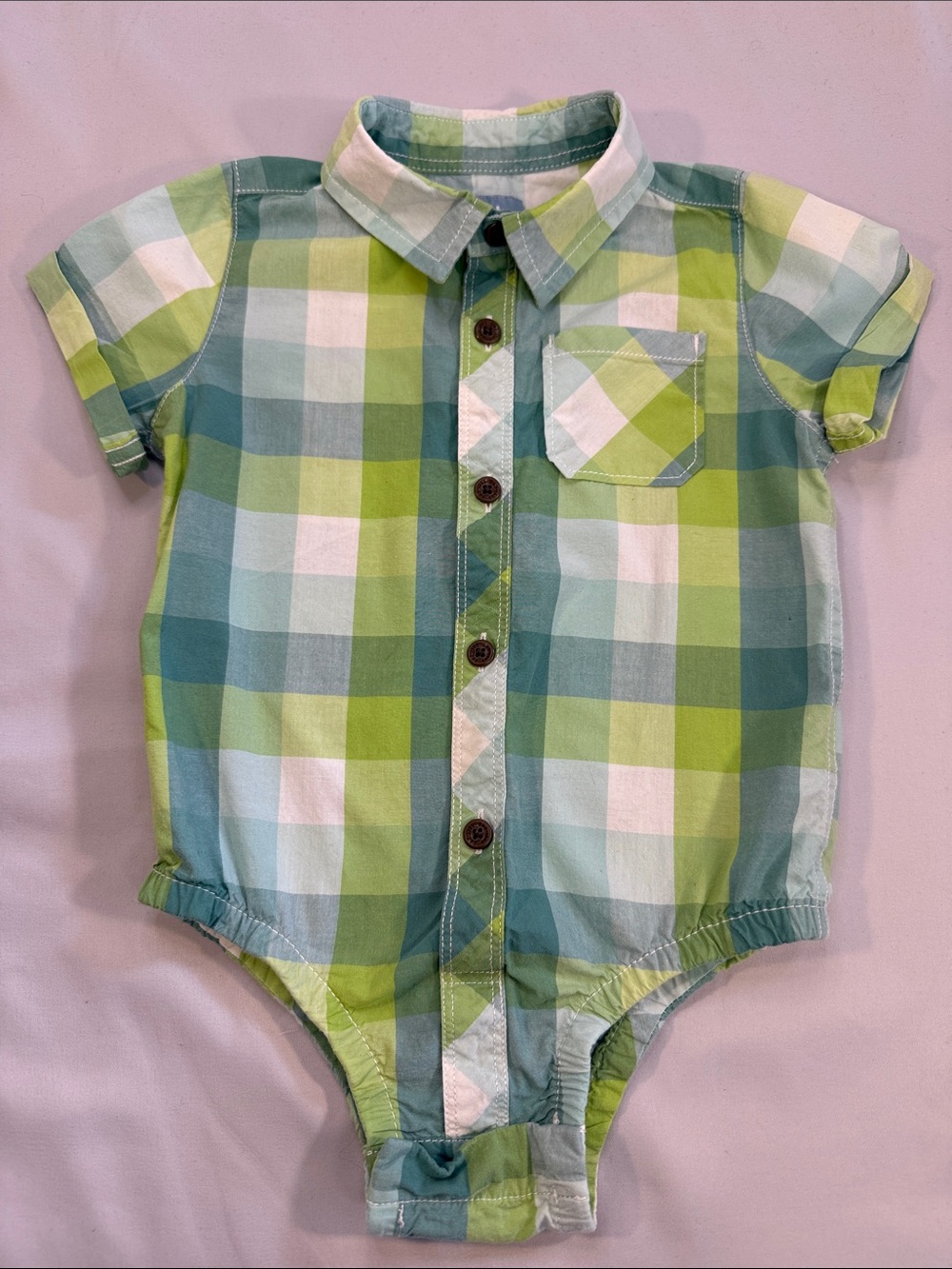 GAP Green & Blue Plaid One-Piece Shirt Romper